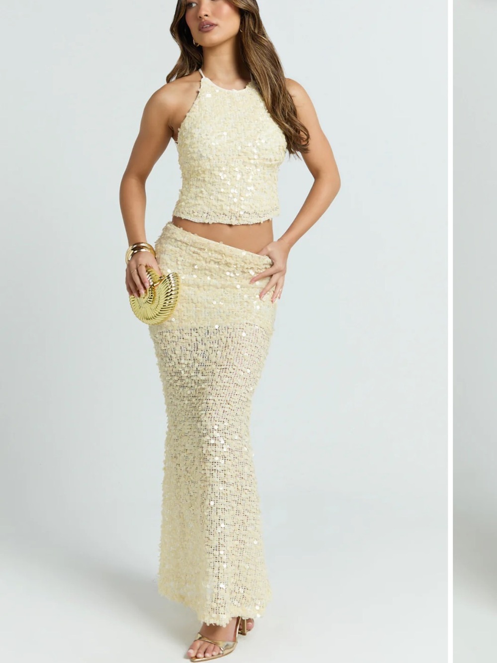 Sequin Halter Crop Top and Skirt Set